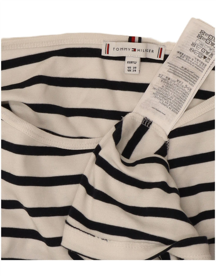 TOMMY HILFIGER Γυναικείο τοπ 3/4 μανίκι UK 24 4XL Λευκό βαμβακερό ριγέ