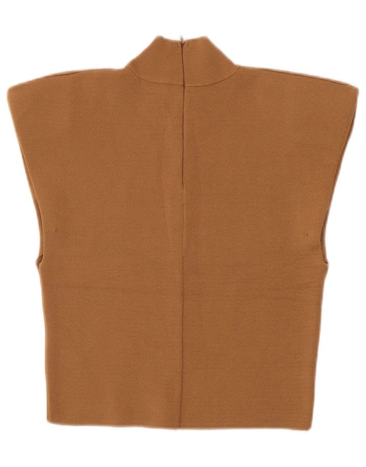 Zara Γυναικεία Μπλούζα Crop Top UK 8 Μικρή Καφέ Βισκόζη