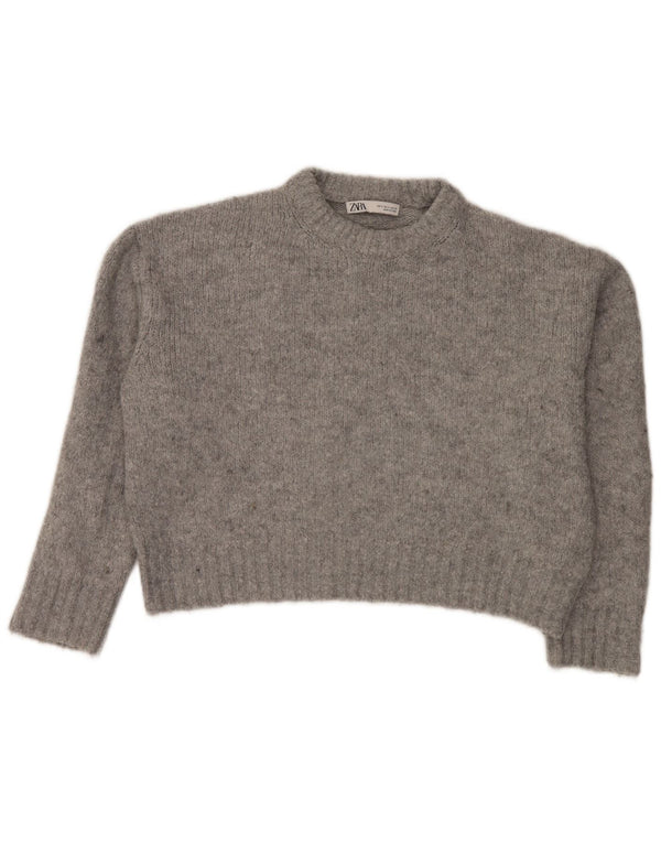 Zara Γυναικείο πουλόβερ με λαιμόκοψη Crop Crop UK 10 Small Grey Flecked