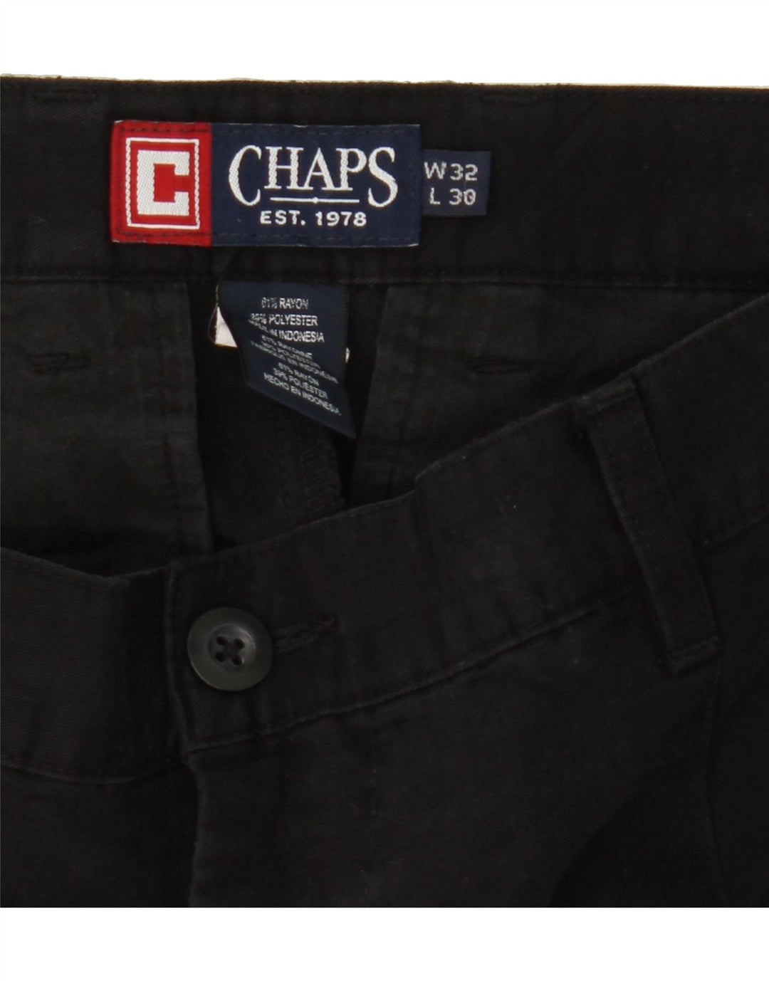 CHAPS Mens Tapered Chino Trousers W32 L27 Black Rayon Vintage Chaps and Second-Hand Chaps from Messina Hembry 
