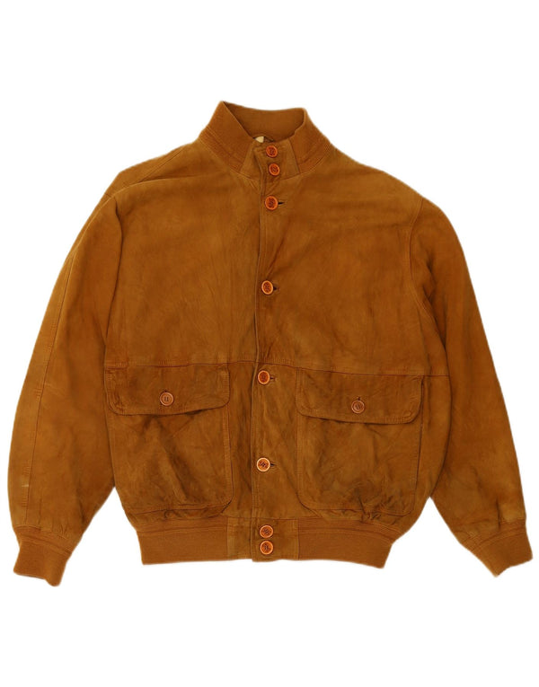 FABIO D Ανδρικό Suede Bomber Jacket UK 40 Large Beige Leather