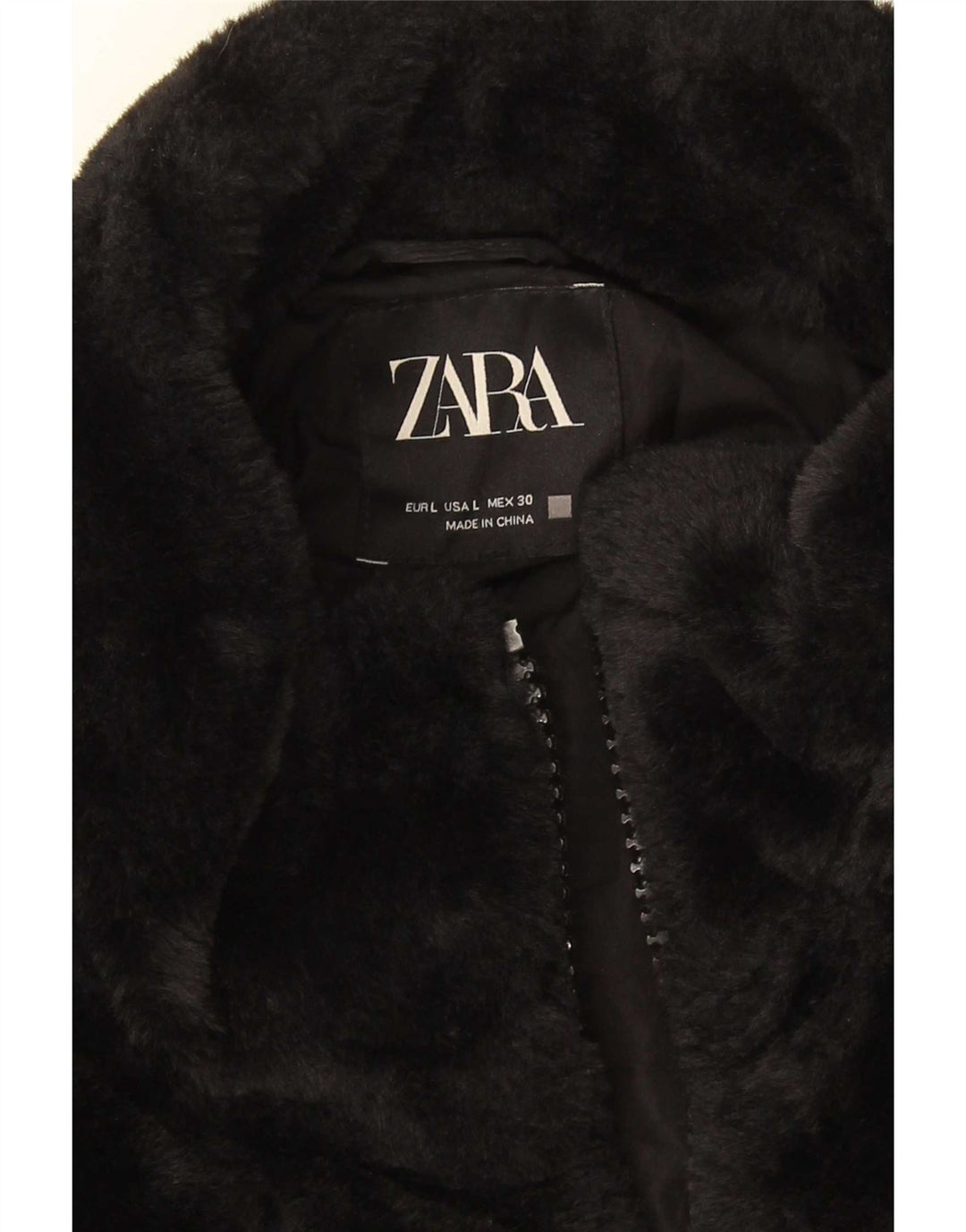 Zara Γυναικείο Μπουφάν από Faux Fur UK 16 Large Black Polyester
