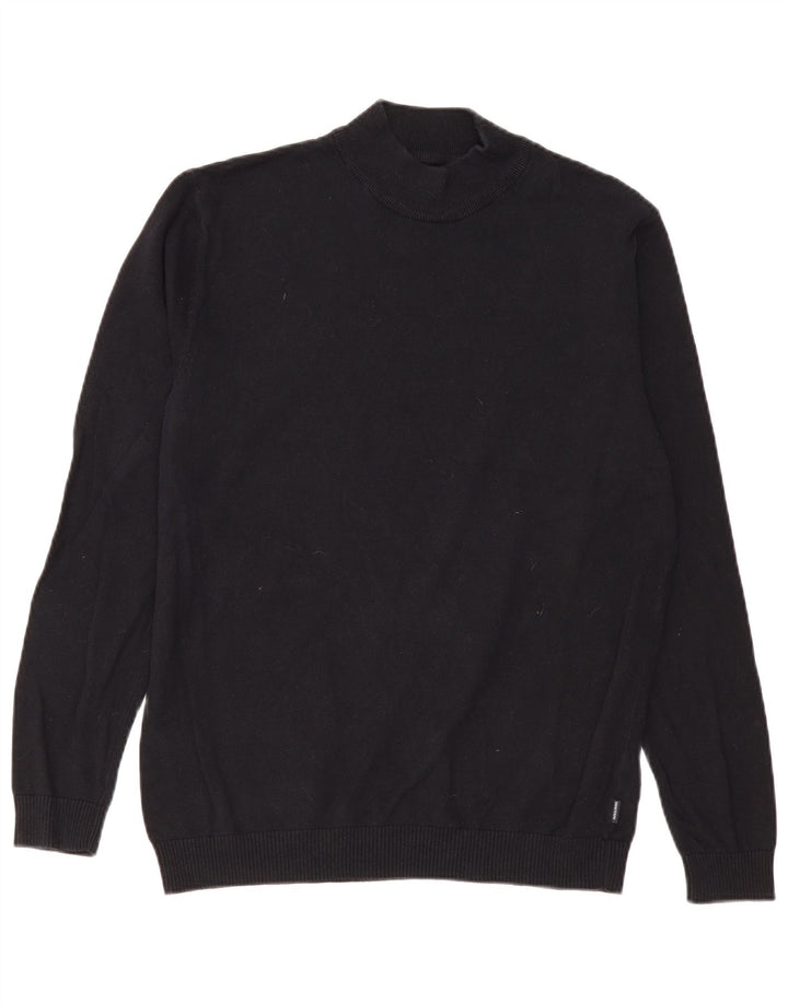Jack & Jones Ανδρικό πουλόβερ με λαιμό χελώνα, μεγάλο μαύρο βαμβακερό