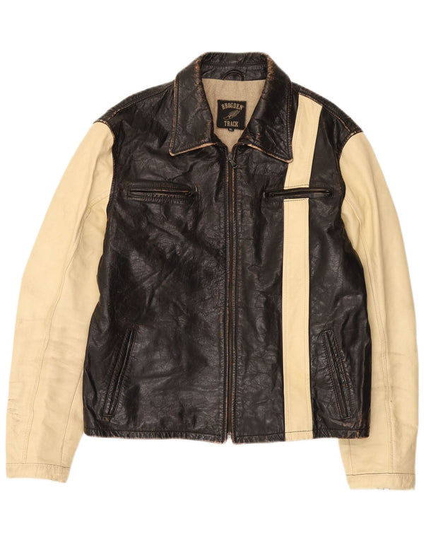 Brogden Ανδρικό Δερμάτινο Μπουφάν UK 42 XL Brown Colourblock