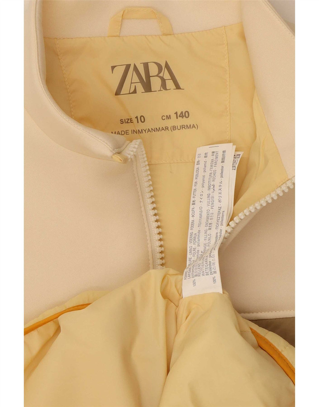 Zara Girls padded Jacket 9-10 Years Yellow Colourblock Polyamide