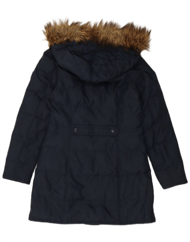 TOMMY HILFIGER Womens Hooded Padded Coat UK 10 Small Navy Blue Polyester