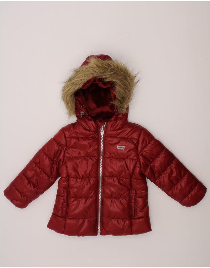 LEVI'S Baby Girls Hooded Padded Jacket 9-12 Months Maroon Polyester Vintage Levi's and Second-Hand Levi's from Messina Hembry 