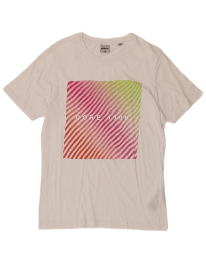 JACK & JONES Mens Graphic T-Shirt Top Small White Cotton