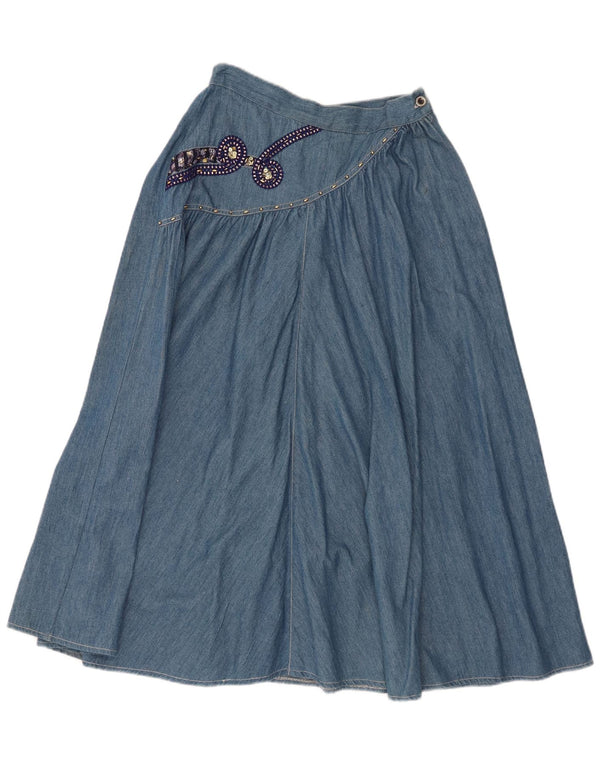 Vintage γυναικεία τζιν φούστα IT 44 Medium W26 Blue Paisley Cotton