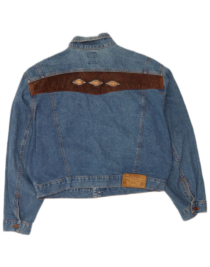 Vintage Γυναικείο Crop Oversized Τζιν μπουφάν UK 14 Medium Blue Cotton