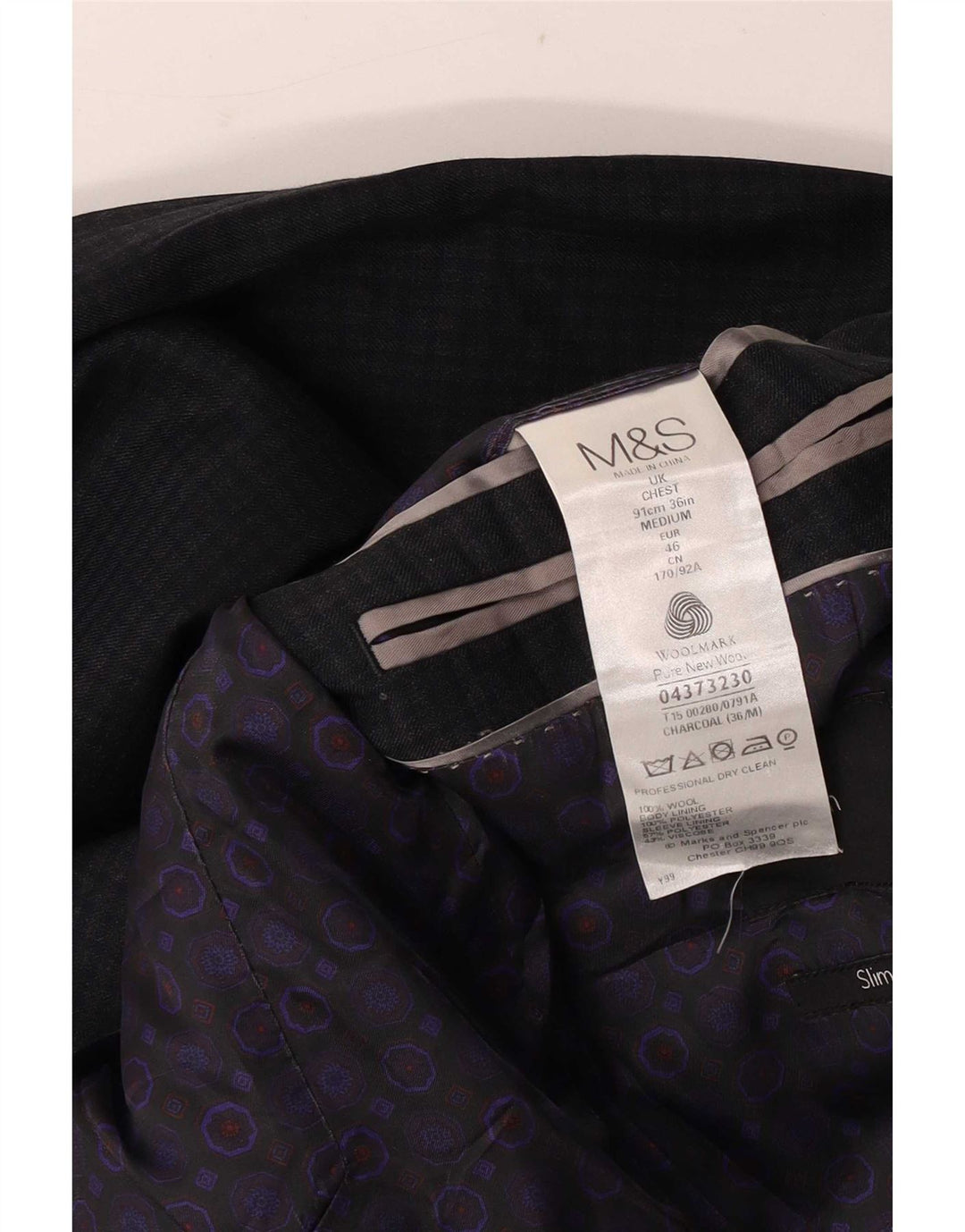 Marks & Spencer Ανδρικό σακάκι με 2 κουμπιά μπλέιζερ UK 36 Small Grey Check Wool