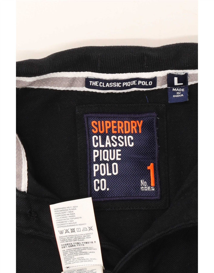 Superdry Ανδρικό Πόλο Μπλουζάκι Μεγάλο Μαύρο Βαμβακερό