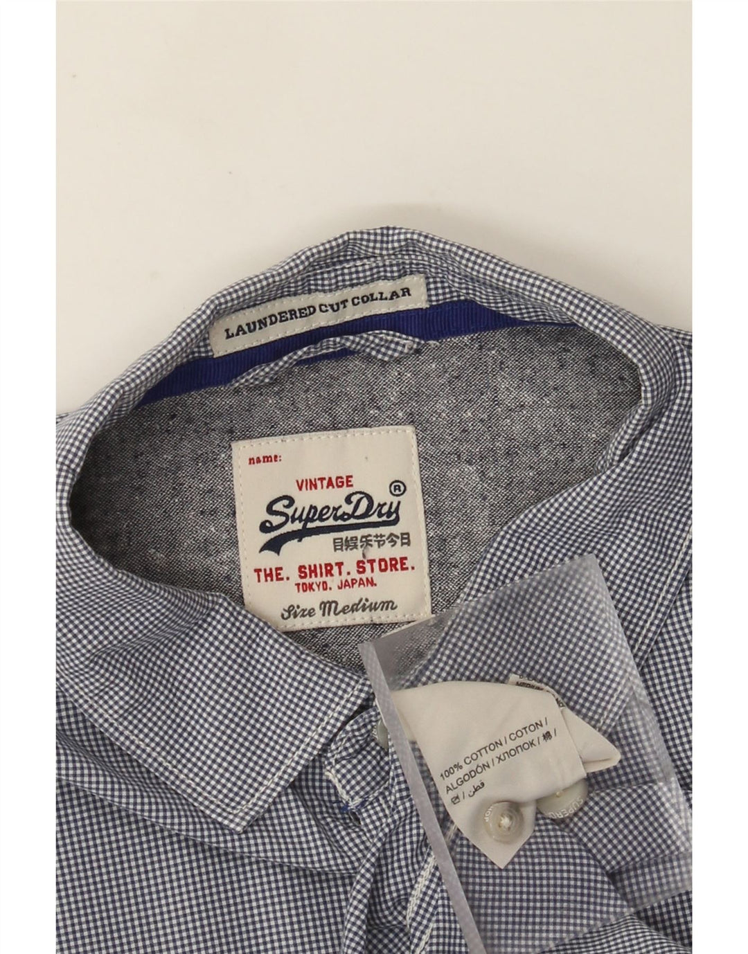Ανδρικό πουκάμισο Superdry Βαμβακερό μεσαίο μπλε ναυτικό Gingham