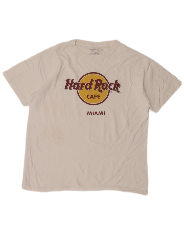 Hard Rock Γυναικείο T-Shirt Miami Graphic Top UK 14 Μεσαίο λευκό βαμβακερό