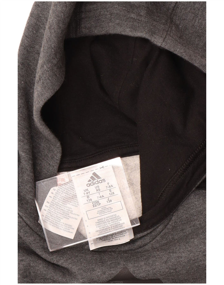 ADIDAS Boys Graphic Hoodie Jumper 7-8 Years Grey Polyester