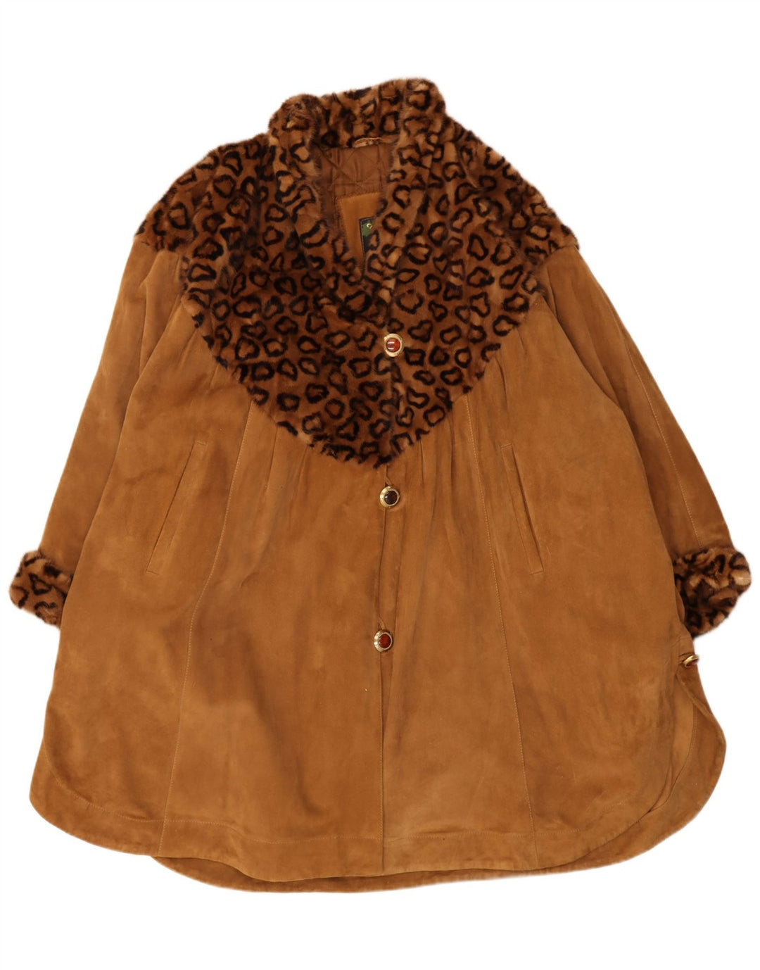 Vintage Γυναικείο Υπερμεγέθη Σουέντ Πανωφόρι IT 44 Animal Print Μεσαίου καφέ