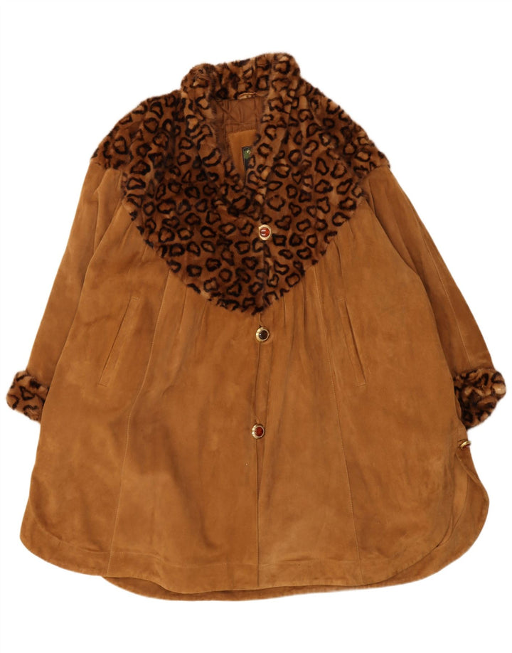 Vintage Γυναικείο Υπερμεγέθη Σουέντ Πανωφόρι IT 44 Animal Print Μεσαίου καφέ