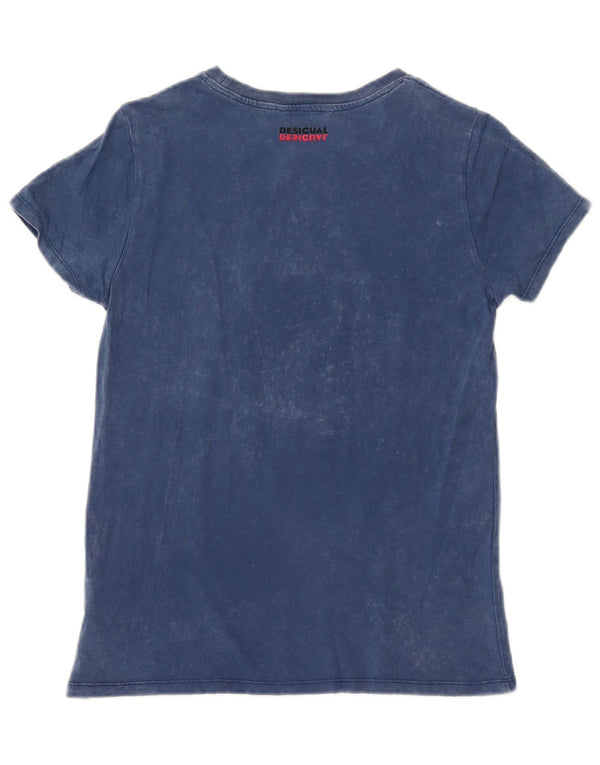 Γυναικείο γραφικό μπλουζάκι Desigual Top UK 10 Small μπλε βαμβακερό