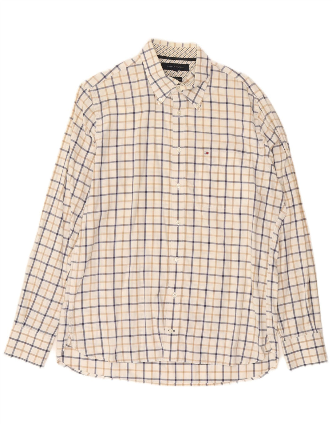 Ανδρικό πουκάμισο Tommy Hilfiger Medium Off White Check Cotton 80s