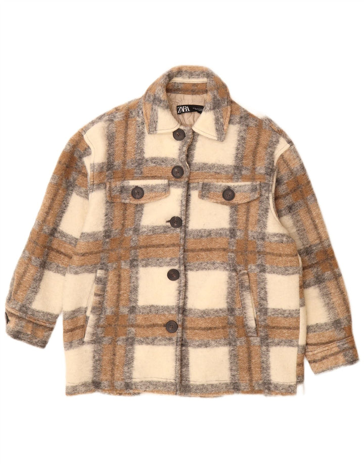Zara Γυναικείο Shacket Oversized Jacket UK 6 XS Beige Check Wool