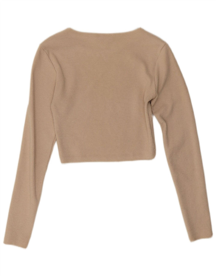 Zara Γυναικείο Crop Top μακρυμάνικο UK 12 Medium Beige