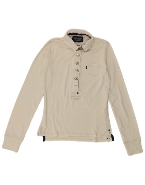 Ralph Lauren Γυναικείο μακρυμάνικο μπλουζάκι ράγκμπι πόλο UK 12 Medium Off White