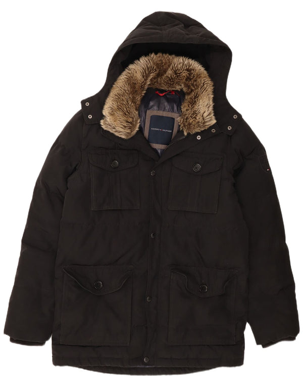 Tommy Hilfiger Ανδρικό παλτό με κουκούλα UK 42 XL Μαύρο Πολυεστέρας