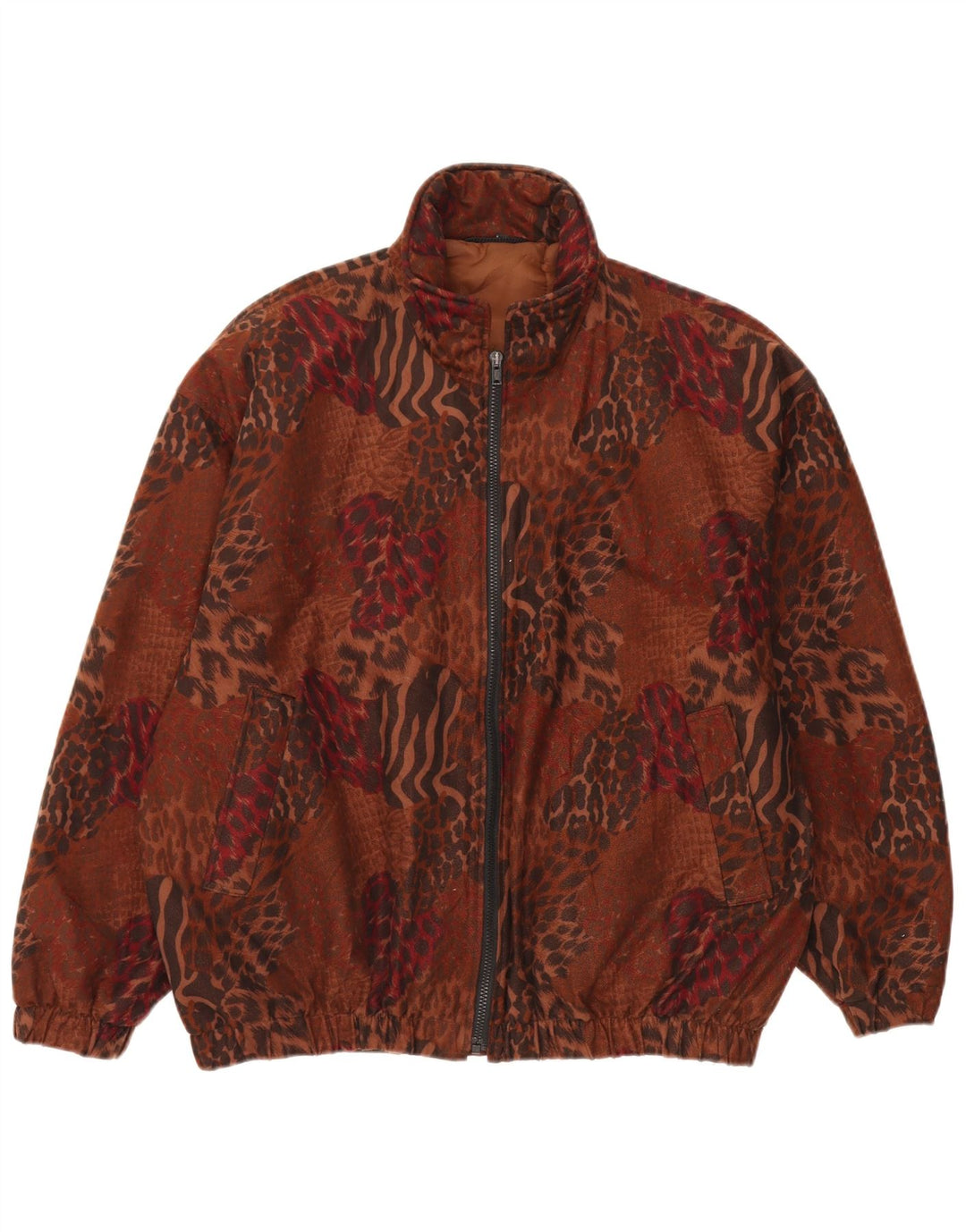 Vintage γυναικείο υπερμεγέθη Bomber Jacket UK 14 Large Brown Animal Print