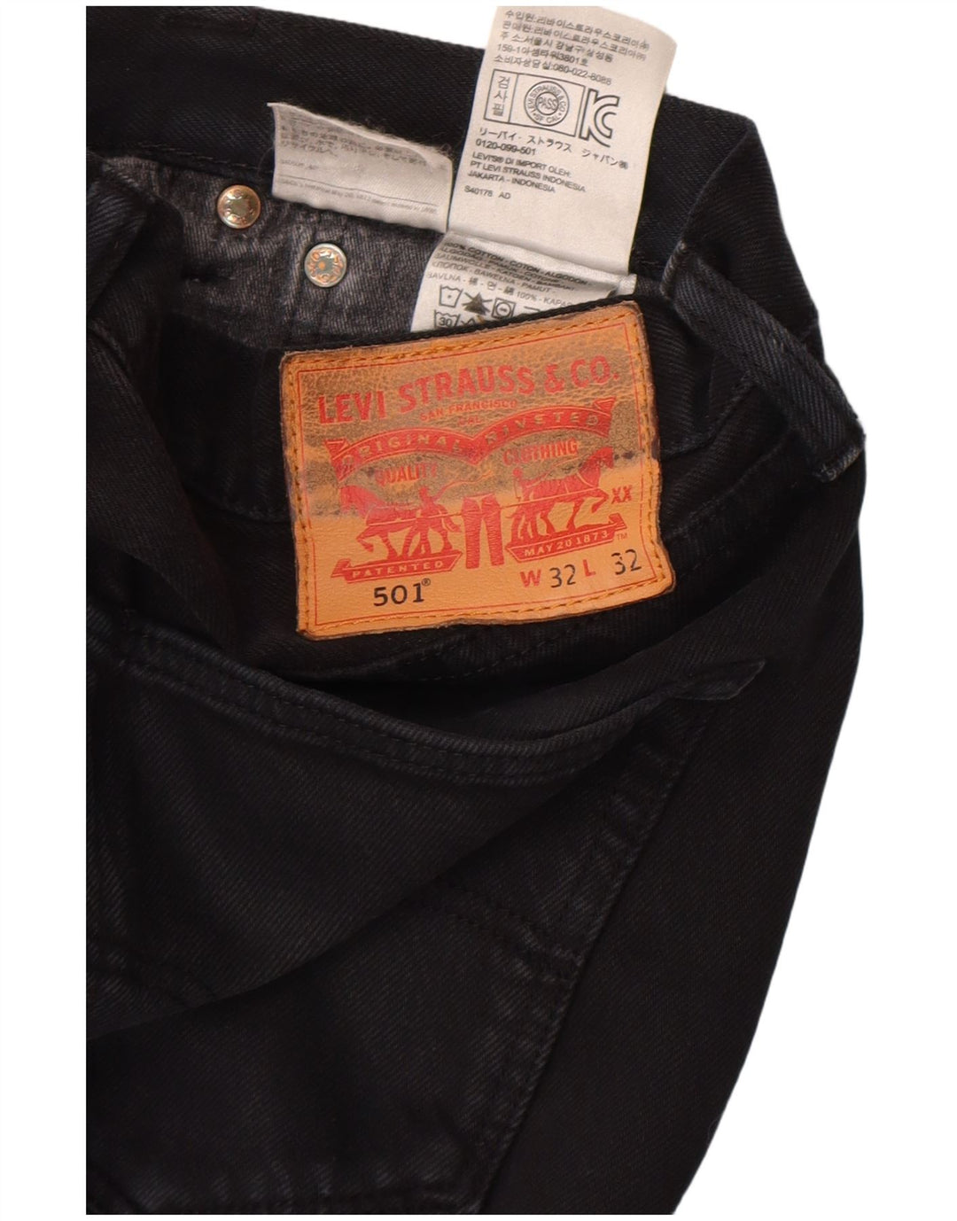 Levi's Mens 501 Straight Jeans W32 L32 Μαύρο βαμβακερό