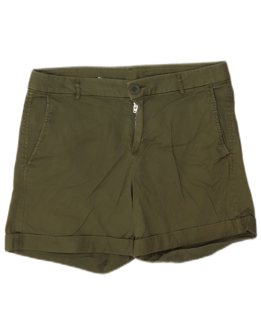 BENETTON Γυναικείο σορτς Chino UK 10 Small W30 Χακί βαμβακερό