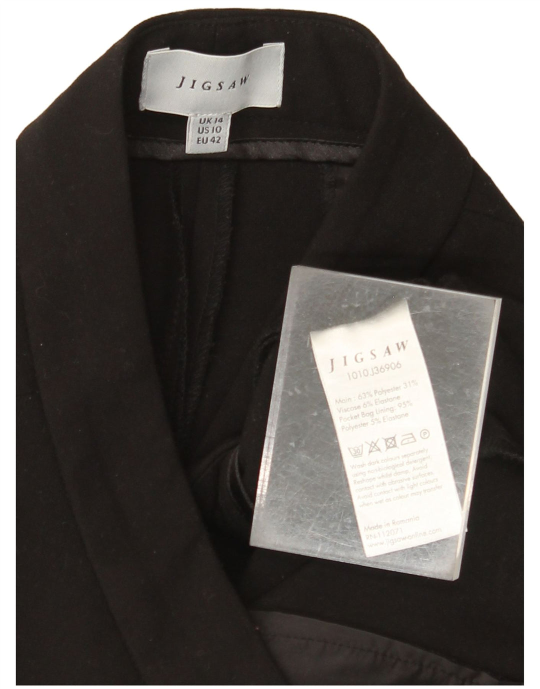 JIGSAW Γυναικείο ίσιο κομμένο παντελόνι UK 14 μεγάλο W34 L25 μαύρο