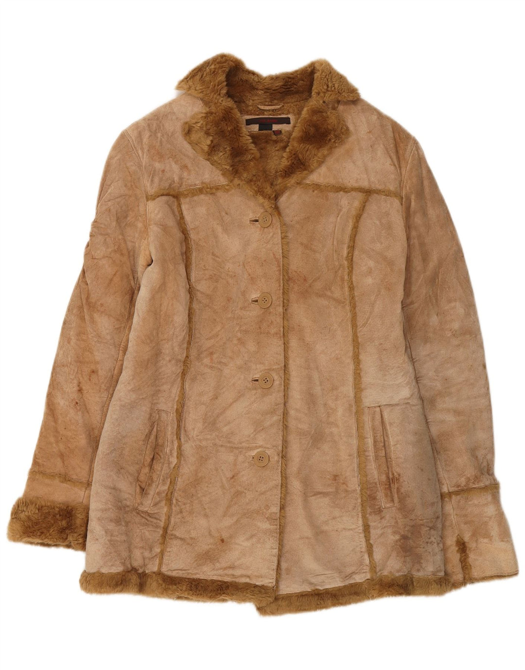 Zara Γυναικείο Shearling Jacket UK 14 Medium Beige Leather