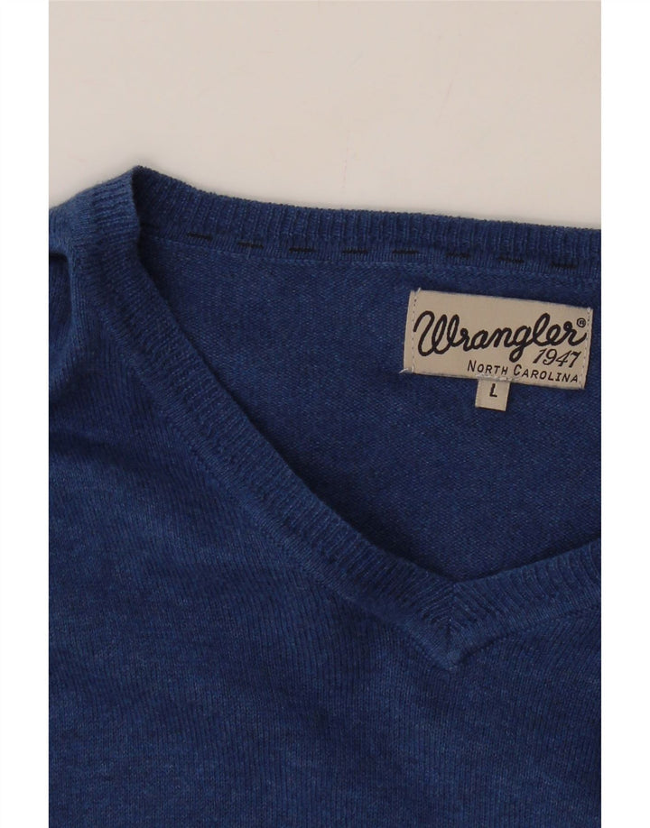 WRANGLER Mens V-Neck Jumper Sweater Large Blue Cotton Vintage Wrangler and Second-Hand Wrangler from Messina Hembry 
