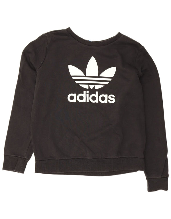 Γυναικείο γραφικό υπερμεγέθη φούτερ Adidas Jumper UK 10 Μικρό μαύρο βαμβακερό