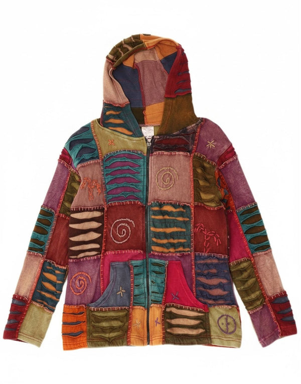 Vintage γυναικείο πουλόβερ με κουκούλα με φερμουάρ UK 18 XL πολύχρωμο Bohe