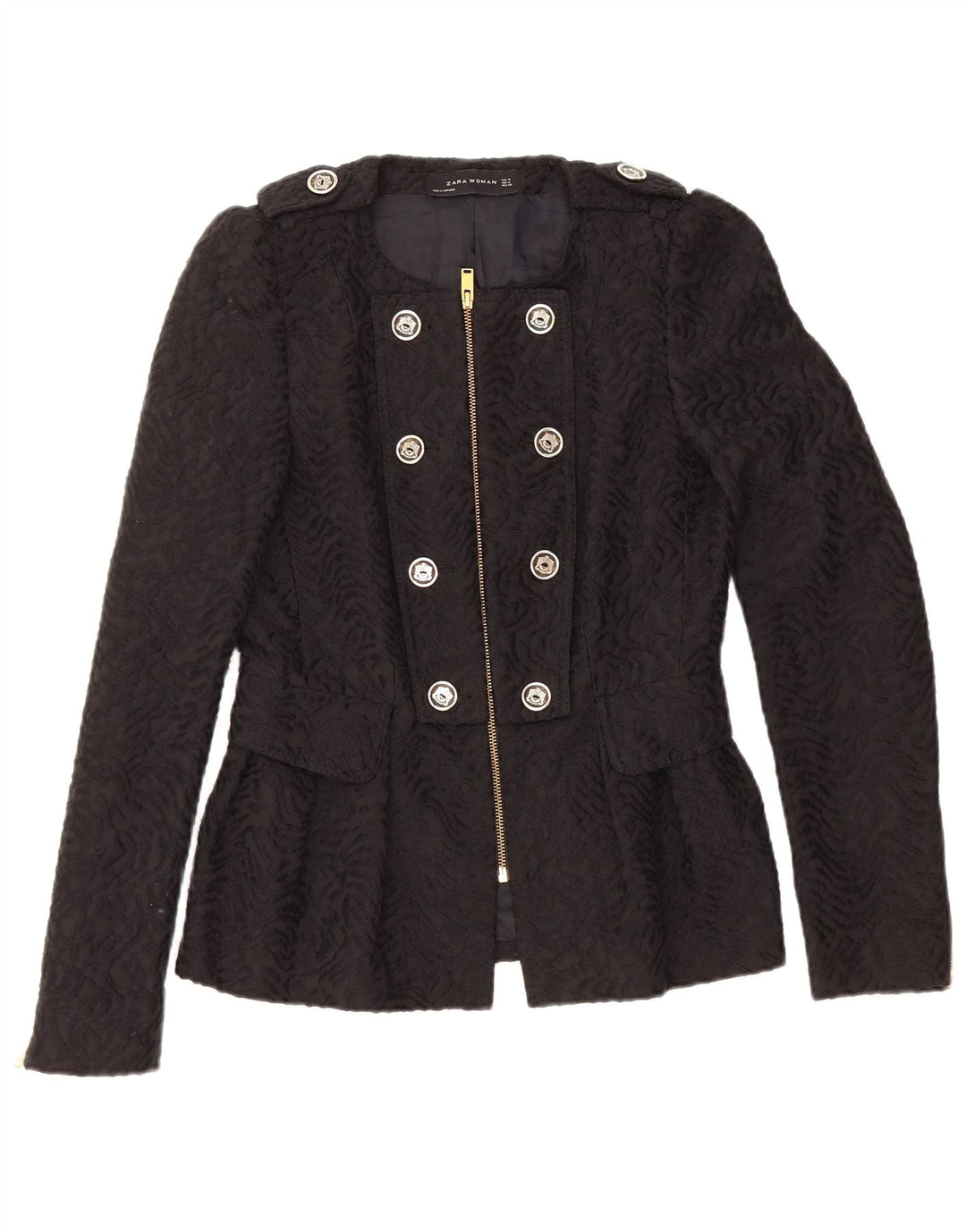 Zara Γυναικείο Military Blazer Jacket UK 12 Medium Black Chevron Viscose