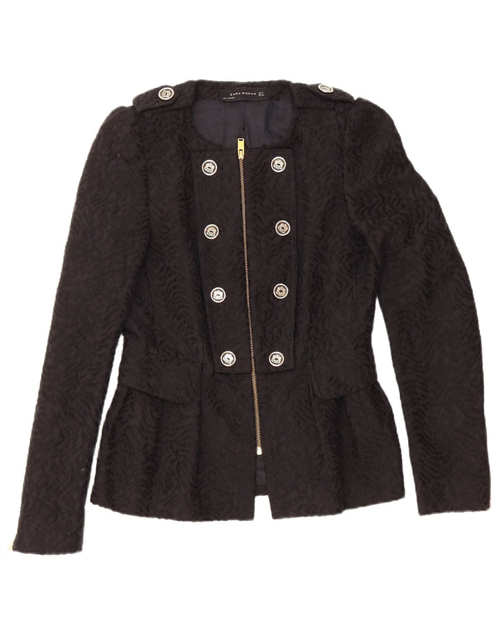Zara Γυναικείο Military Blazer Jacket UK 12 Medium Black Chevron Viscose