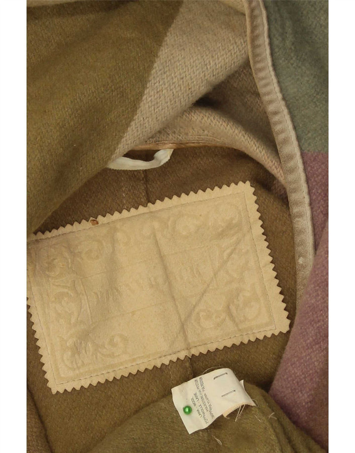 Vintage γυναικείο παλτό Duffle με κουκούλα IT 42 Medium Khaki Check Wool