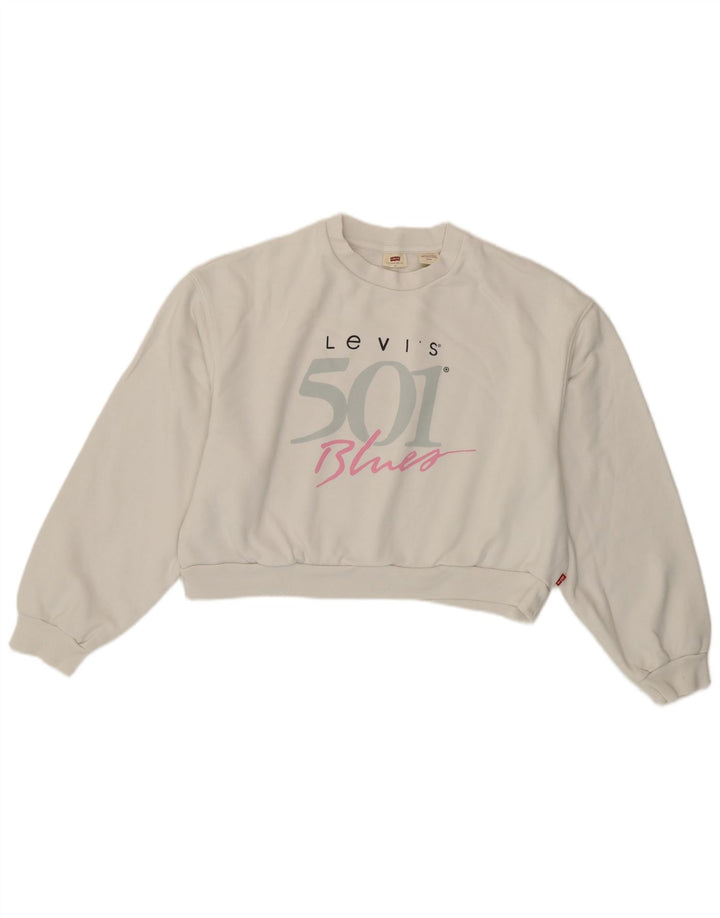 Levi's Γυναικεία Crop Graphic Φούτερ Jumper UK 10 Small White