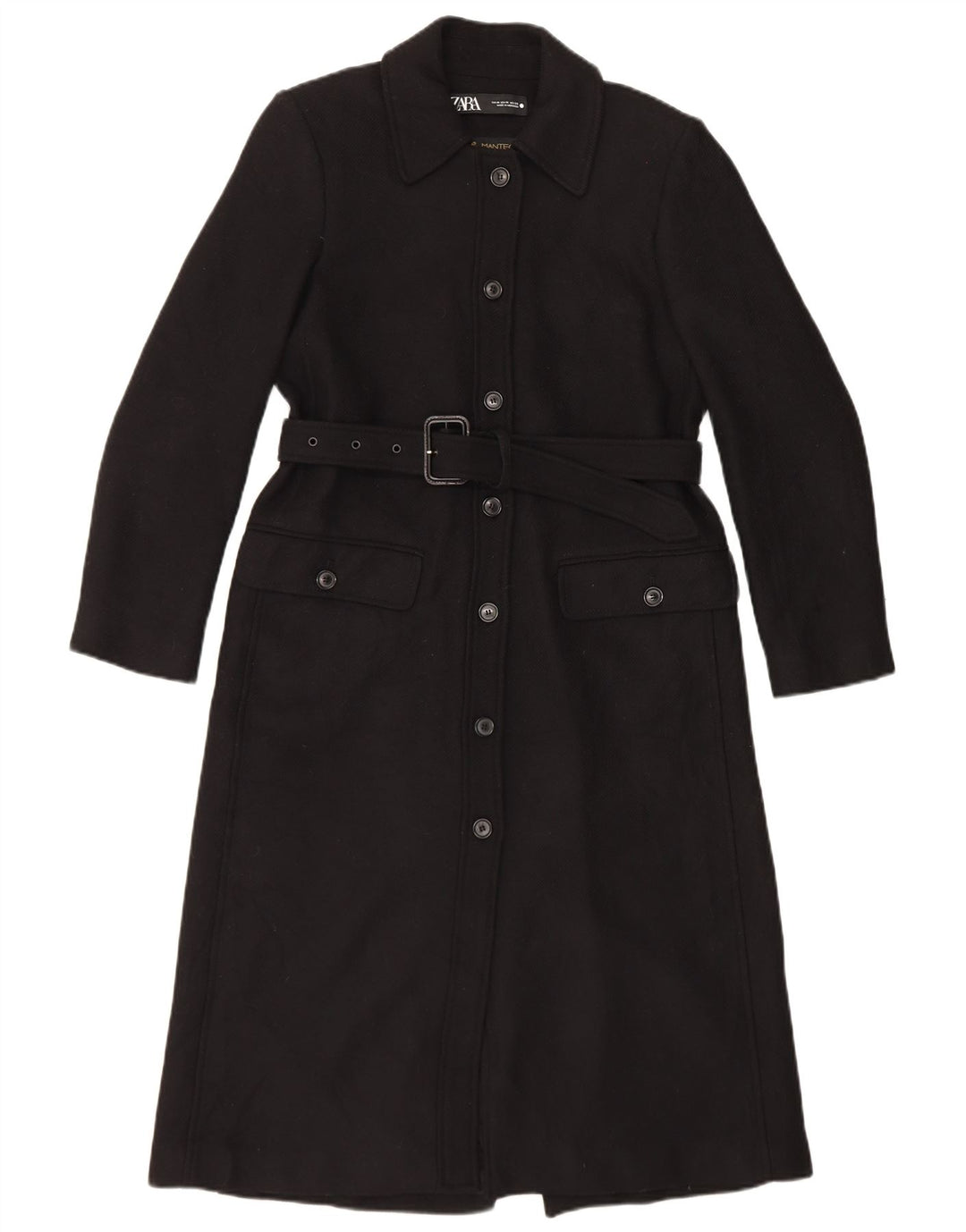 Zara Γυναικείο Πανωφόρι UK 14 Medium Black Wool