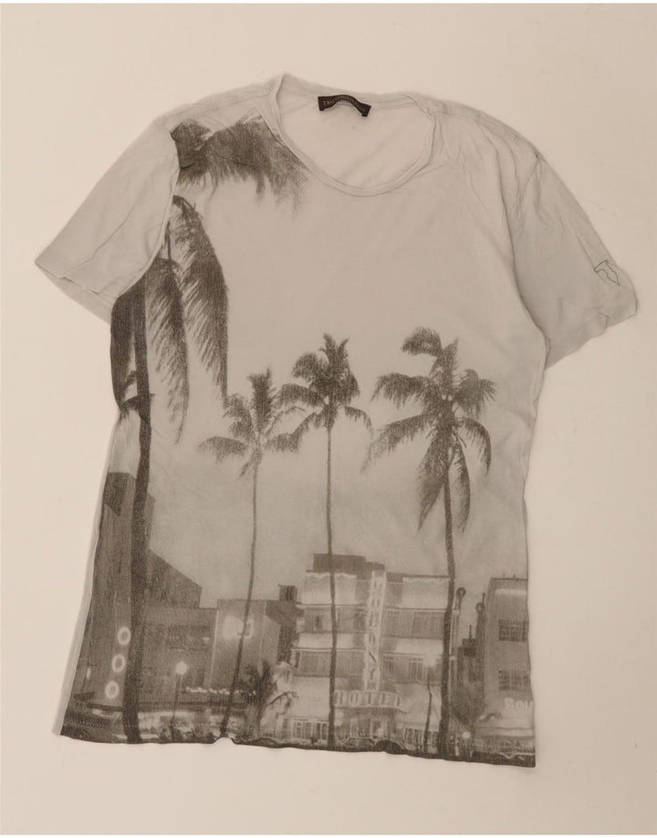 TRUSSARDI Ανδρικό γραφικό T-Shirt Top Μικρό γκρι βαμβακερό