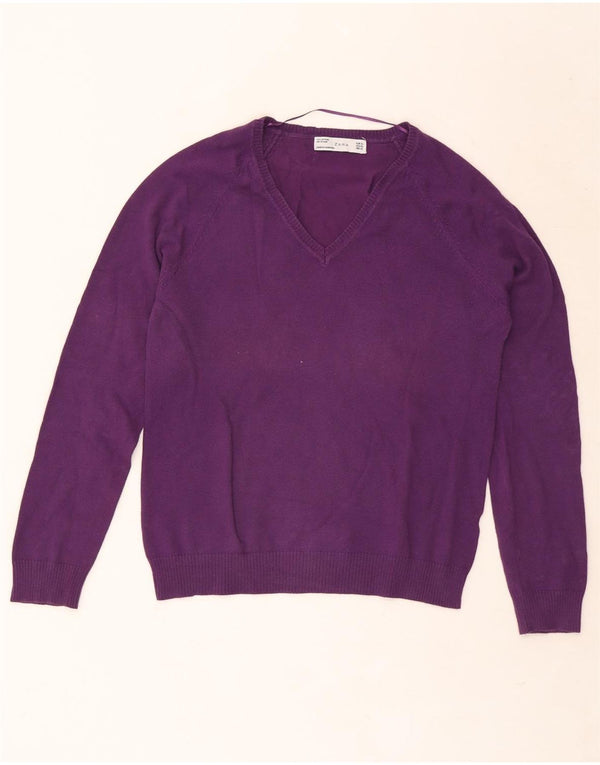 Zara Γυναικείο πουλόβερ με V λαιμόκοψη UK 18 XL Μωβ βαμβακερό