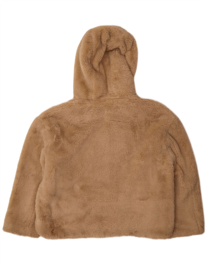 Zara Γυναικείο Teddy Bear Hooded Bomber Jacket UK 14 Medium Beige Polyester