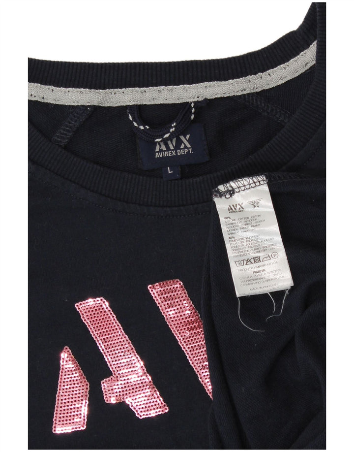 Γυναικεία γραφική φούτερ Avirex Jumper UK 14 Large Navy Blue από βαμβάκι
