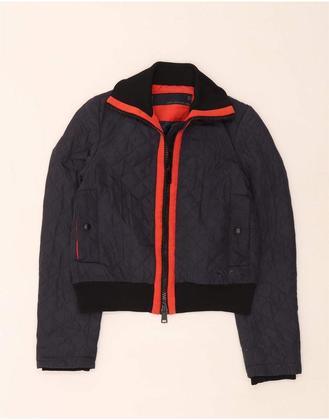 Zara Γυναικείο Crop Quilted Jacket UK 10 Small Navy Blue