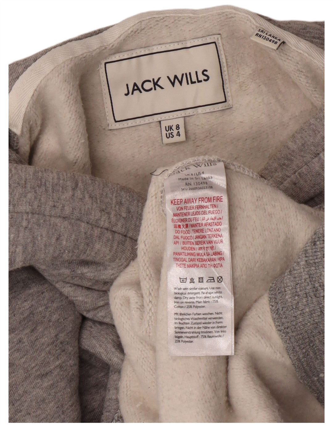 Jack Wills Γυναικεία φούτερ με κουκούλα UK 8 Small Grey Cotton