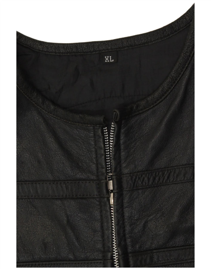 VINTAGE Womens Leather Gilet UK 18 XL Black