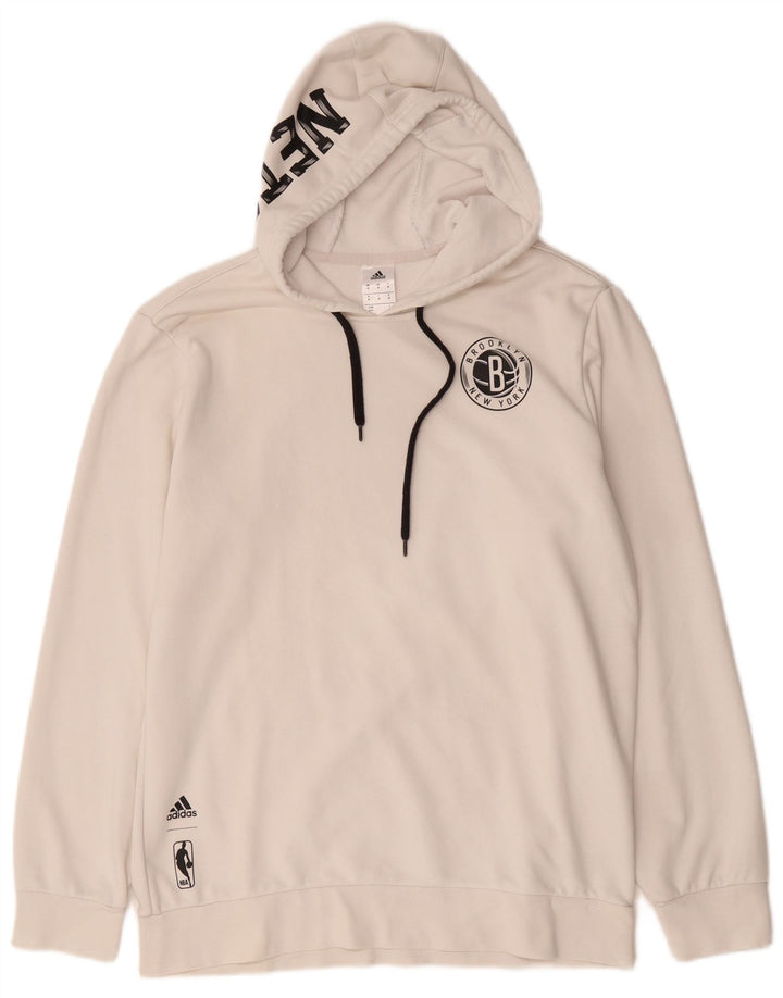 Adidas Mens Brooklyn Nets Graphic Hoodie Jumper Μεσαίο λευκό βαμβακερό