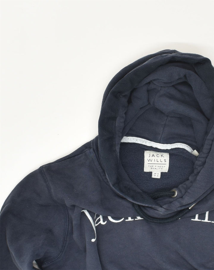 JACK WILLS Womens Graphic Hoodie Jumper UK 8 Small Navy Blue Cotton | Vintage Jack Wills | Thrift | Second-Hand Jack Wills | Used Clothing | Messina Hembry 