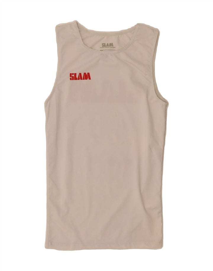 SLAM Womens Graphic Vest Top UK 6 XS White Polyester Vintage Slam and Second-Hand Slam from Messina Hembry 